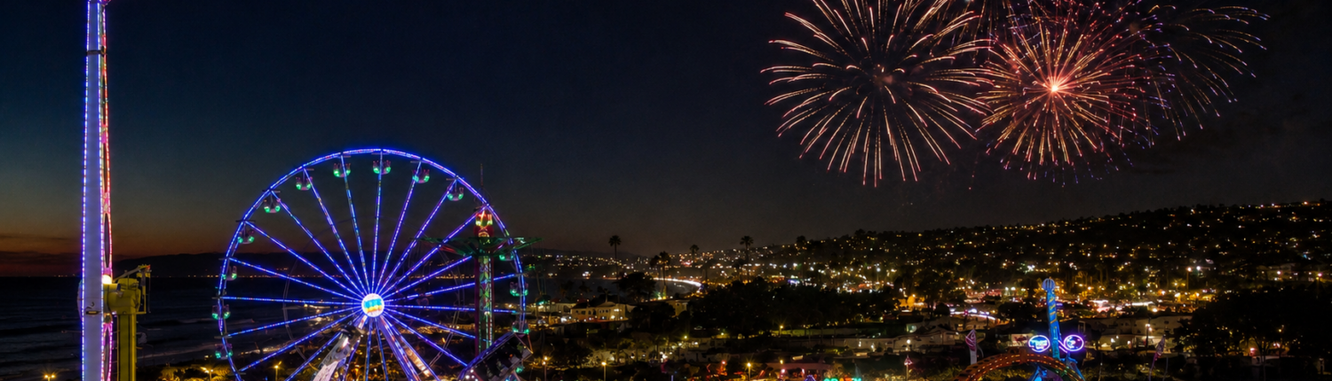San Diego Fair at Night with Fireworks
