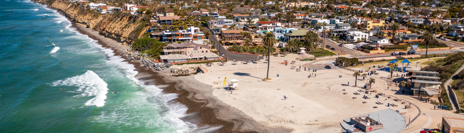 Aerial view of Moonlight Beach in Encinitas, CA