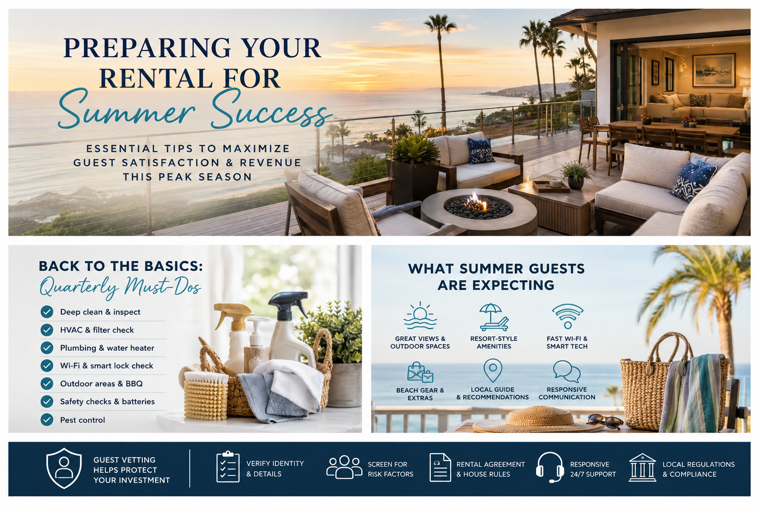 Luxury oceanfront vacation rental in North County San Diego with outdoor lounge, fire pit, and summer preparation tips for vacation rental homeowners.