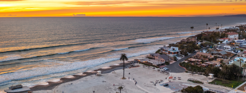 Moonlight Beach in Encinitas, CA at Sunset